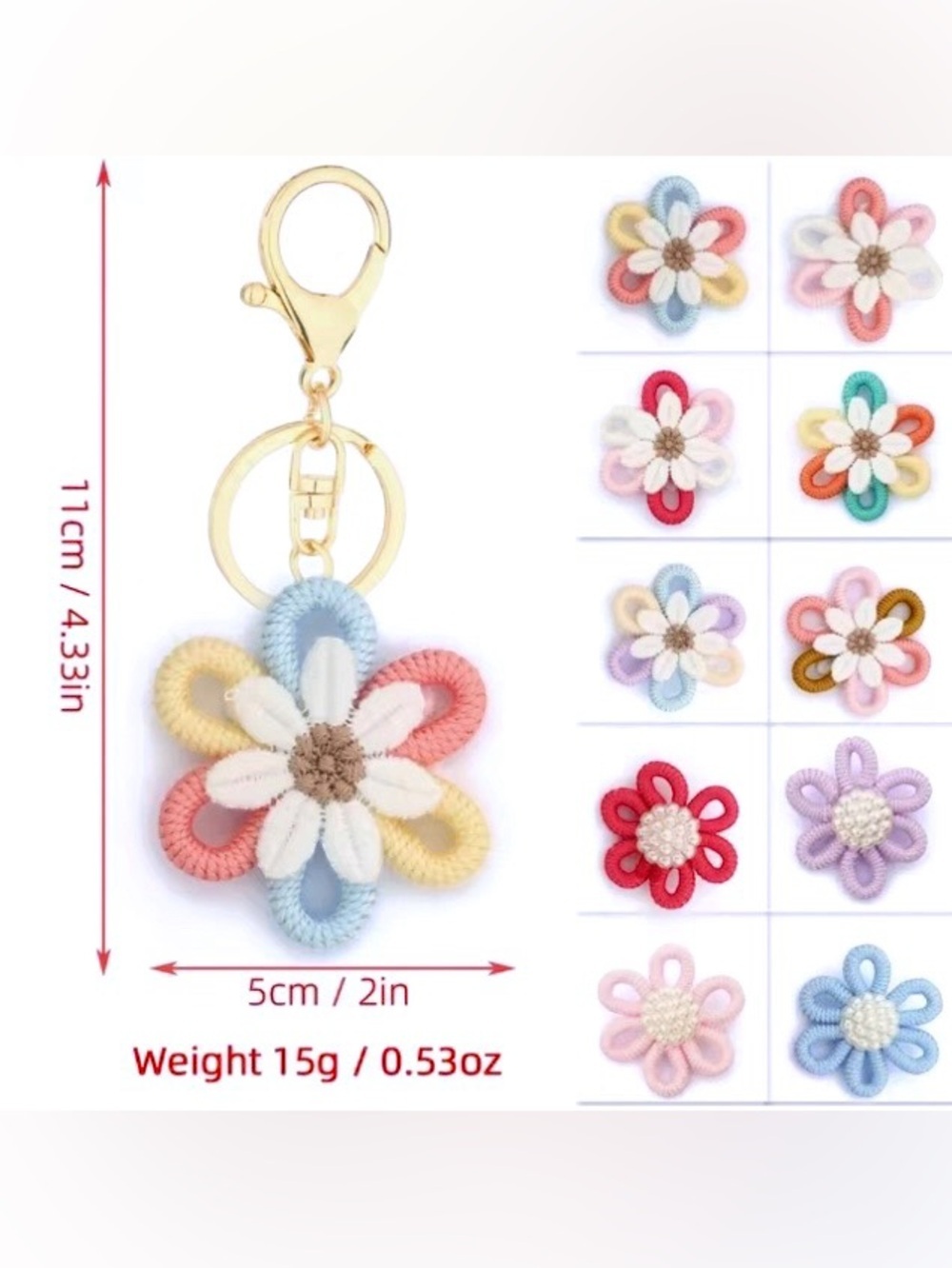 SET OF 3 CROCHETED BOHEMIAN FLOWER MACRAME BAG CHARMS / KEY CHAINS - Picture 3 of 4